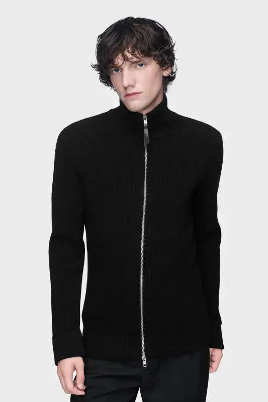 Maison Margiela Mens Black Cotton & Wool Knit Zip-Up Cardigan Black online