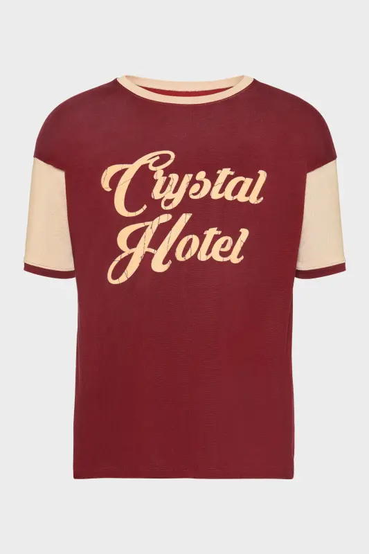 Maison Margiela Mens Red Viscose Varsity T-Shirt Bordeaux and chalk online